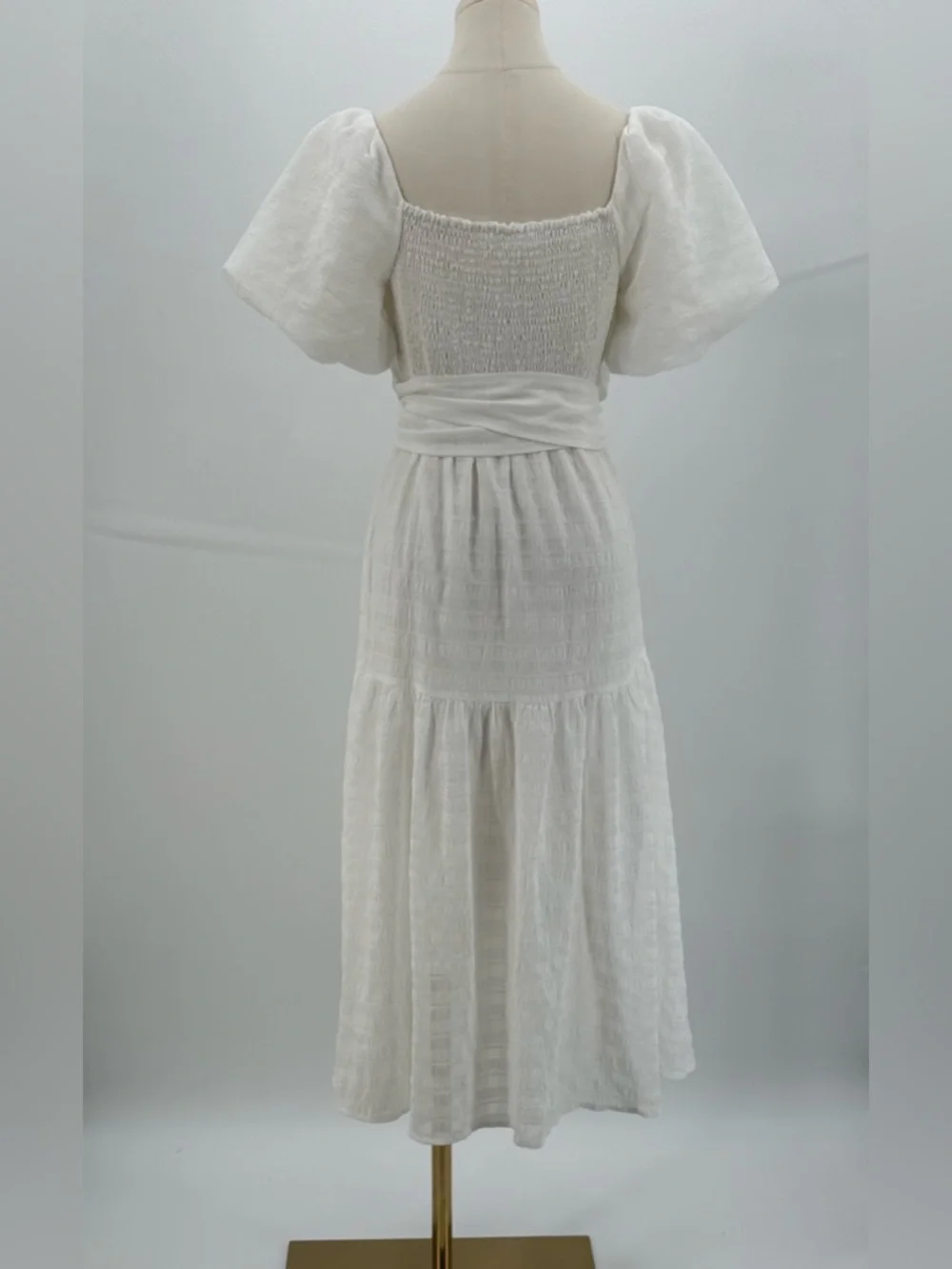 ASTR The Label White Puff Sleeve Midi Romantic Tiered Summer Dress, Square Neck - Picture 10 of 16